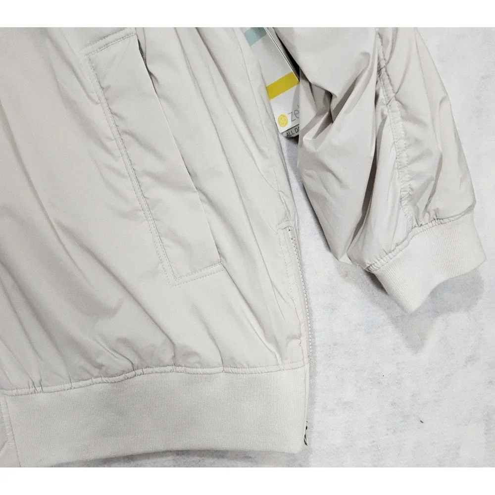 Zella‎ Coat Mens XXL 2XL NEW Bomber Lightweight Relax Fit Gray Beige Zip Pockets